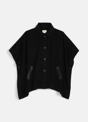 Leather-Trim Wool Cape in Accessories - BLACK