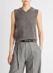 Donegal Plush Cashmere Sweater Vest in V-Neck - MEDIUM HEATHER GREY DONEGAL