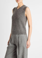 Donegal Plush Cashmere Sweater Vest in V-Neck - MEDIUM HEATHER GREY DONEGAL