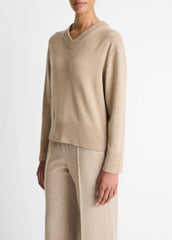 Wool-Cashmere V-Neck Sweater in V-Neck - HEATHER MARZIPAN