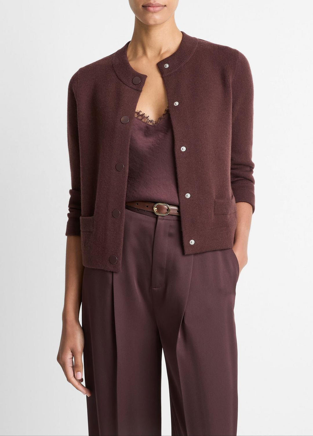 Wool-Blend Shrunken Snap Cardigan in Cardigans - FIG