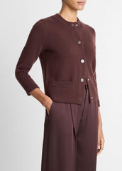 Wool-Blend Shrunken Snap Cardigan in Cardigans - FIG