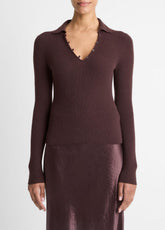 Ribbed Cashmere-Silk Polo Sweater in Cashmere - FIG