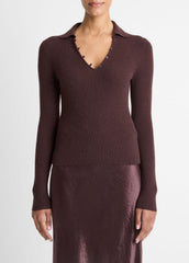 Ribbed Cashmere-Silk Polo Sweater in Cashmere - FIG