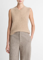 Donegal Plush Cashmere Sweater Vest in V-Neck - HEATHER OAT DONEGAL