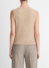 Donegal Plush Cashmere Sweater Vest in V-Neck - HEATHER OAT DONEGAL