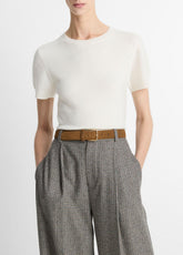 Wool & Cashmere-Blend Short-Sleeve Sweater in Crew Neck - OFF WHITE