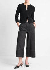 Wool-Blend Shrunken Snap Cardigan in Cardigans - BLACK