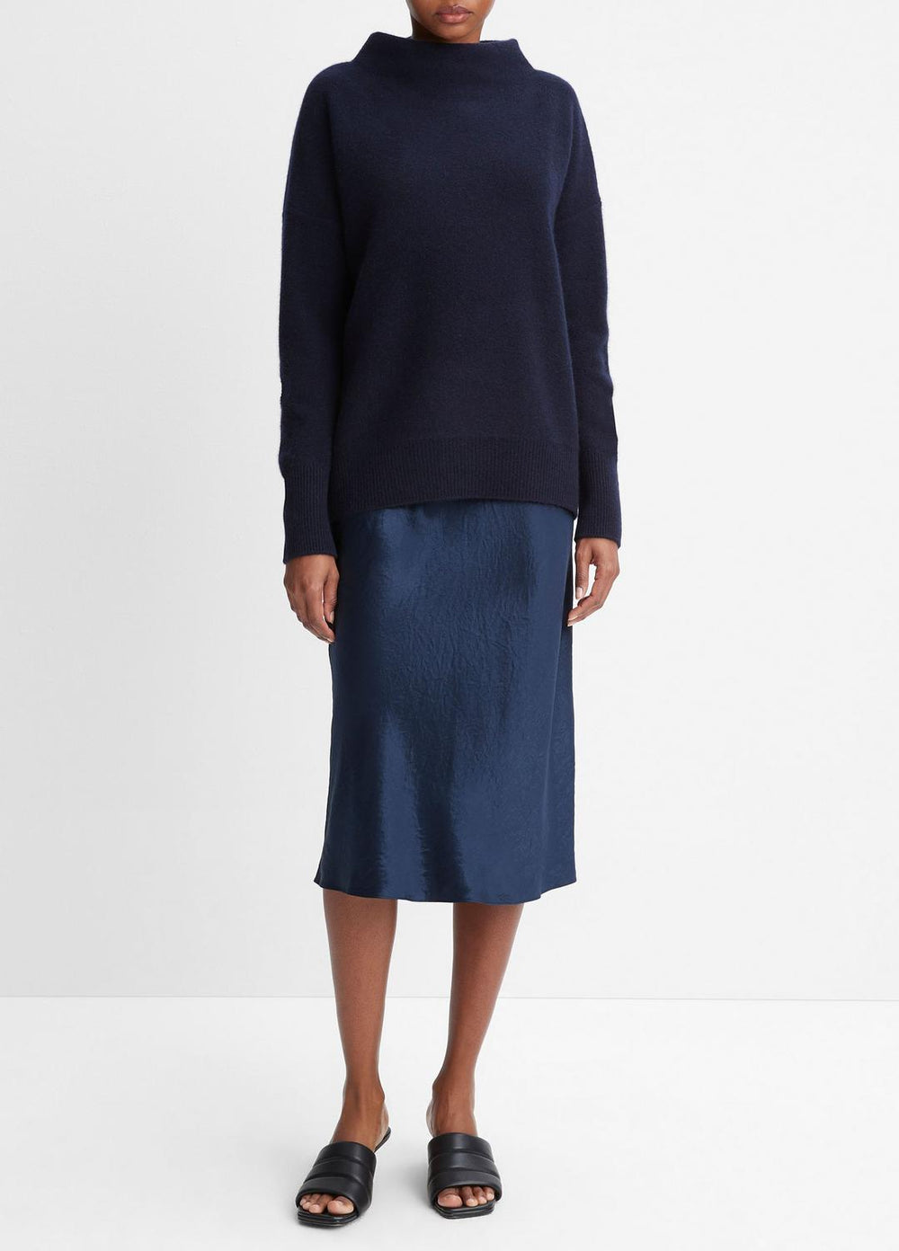 Plush Cashmere Funnel-Neck Sweater in Turtleneck - COASTAL BLUE
