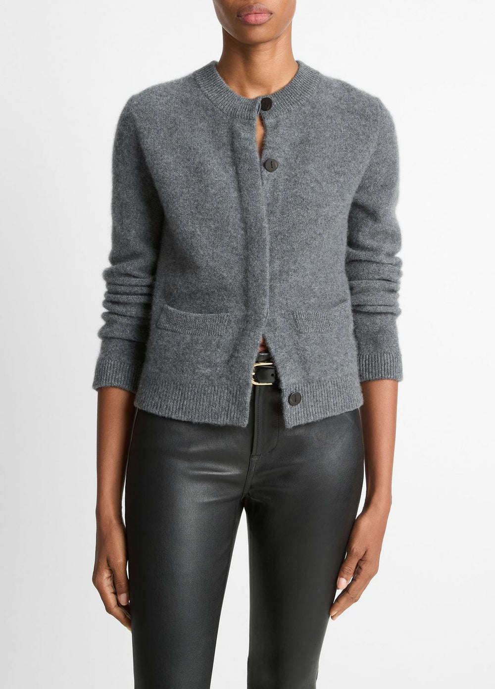 Plush Cashmere Shrunken Cardigan in Cardigans - HEATHER GRAPHITE