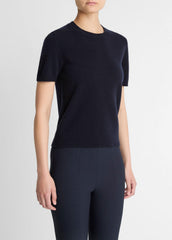 Wool & Cashmere-Blend Short-Sleeve Sweater in Crew Neck - COASTAL BLUE