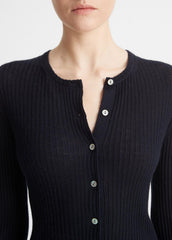 Ribbed Cashmere-Silk Cardigan in Cardigans - COASTAL BLUE