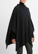 Merino Wool-Cashmere Funnel-Neck Poncho in Accessories - BLACK