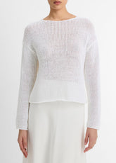 Italian Coated Cotton-Blend Sweater in Crew Neck - OPTIC WHITE