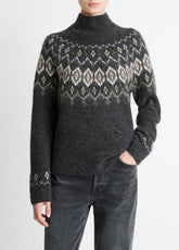 Fair Isle Donegal Cashmere Turtleneck Sweater in Turtleneck - HEATHER CHARCOAL COMBO