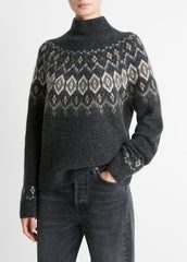 Fair Isle Donegal Cashmere Turtleneck Sweater in Turtleneck - HEATHER CHARCOAL COMBO