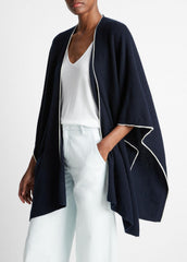 Tipped Jersey-Knit Cashmere Cape in Sweaters - COASTAL BLUE/WHITE