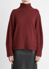 Wool-Cashmere Side-Slit Turtleneck Sweater in Turtleneck - BORDEAUX