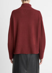 Wool-Cashmere Side-Slit Turtleneck Sweater in Turtleneck - BORDEAUX