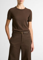 Wool & Cashmere-Blend Short-Sleeve Sweater in Crew Neck - DARK BARK