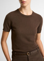 Wool & Cashmere-Blend Short-Sleeve Sweater in Crew Neck - DARK BARK