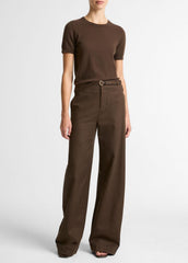 Wool & Cashmere-Blend Short-Sleeve Sweater in Crew Neck - DARK BARK