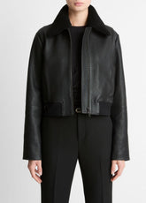 Shearling-Trim Shrunken Leather Jacket in Leather Jackets - BLACK