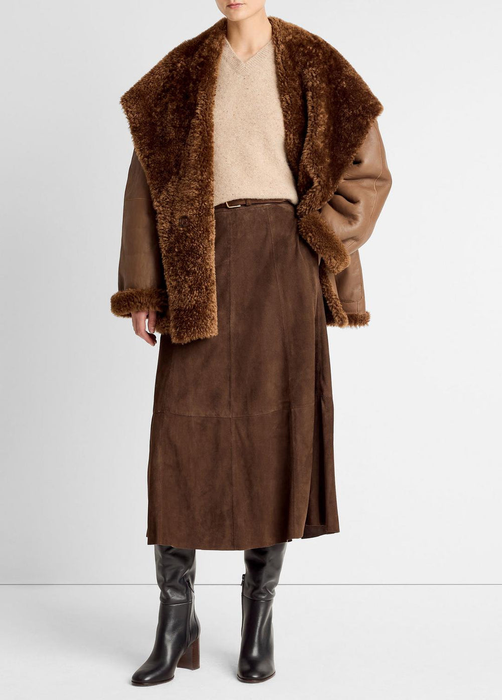 Shearling Hooded Jacket in Jackets - COGNAC ESPRESSO COMB