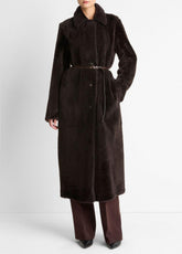 Shearling Long Coat in Coats - DARK UMBER