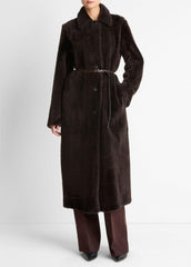 Shearling Long Coat in Coats - DARK UMBER
