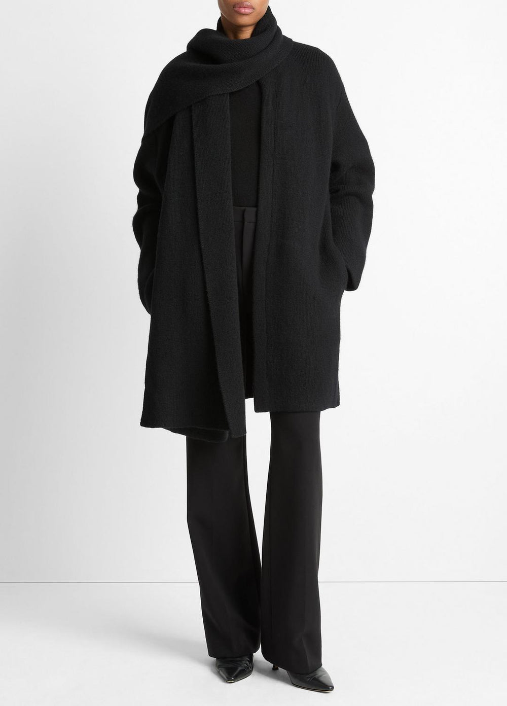 Draped-Scarf Wool-Blend Car Coat in Coats - BLACK