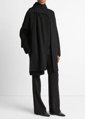 Draped-Scarf Wool-Blend Car Coat in Coats - BLACK