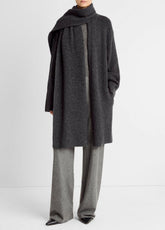 Draped-Scarf Wool-Blend Car Coat in Coats - DARK HEATHER GREY