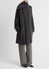 Draped-Scarf Wool-Blend Car Coat in Coats - DARK HEATHER GREY