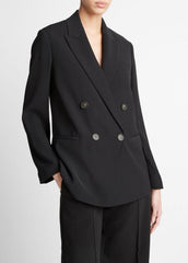 Crepe Double-Breasted Blazer in Blazers - BLACK