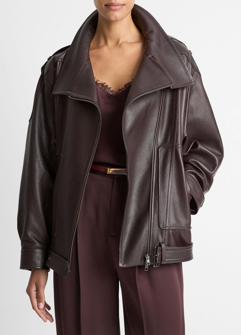 Leather Oversized Biker Jacket in Jackets - DARK FIG