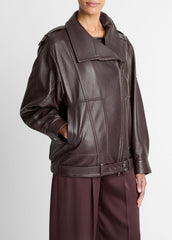 Leather Oversized Biker Jacket in Jackets - DARK FIG