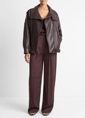 Leather Oversized Biker Jacket in Jackets - DARK FIG