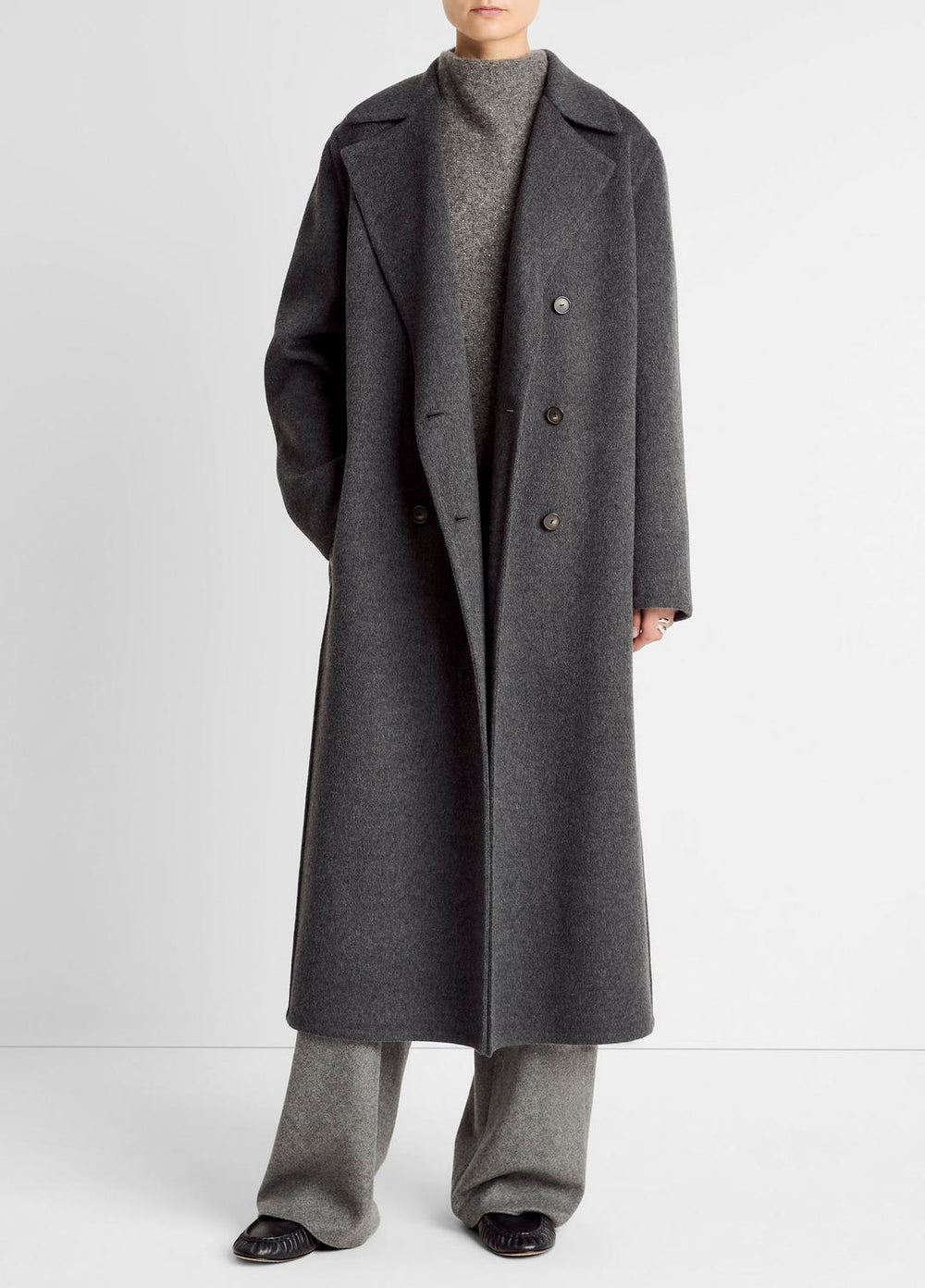 Wool-Blend Double-Breasted Long Coat in Coats - CHARCOAL