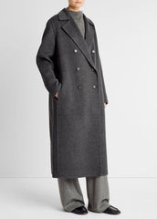 Wool-Blend Double-Breasted Long Coat in Coats - CHARCOAL
