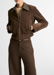 Suede Shrunken Bomber Jacket in Jackets - WILLOW