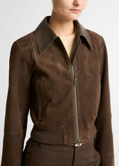 Suede Shrunken Bomber Jacket in Jackets - WILLOW