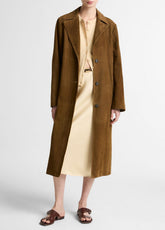 Suede Long Coat in Coats - WOOD MOSS