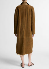 Suede Long Coat in Coats - WOOD MOSS