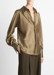 Silk Bias Long-Sleeve Blouse in Long Sleeve - CYPRESS