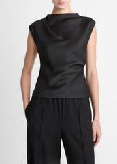 Satin Draped Cowl-Neck Top in Tank Tops - BLACK