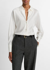 Silk Bias Long-Sleeve Blouse in Long Sleeve - OFF WHITE
