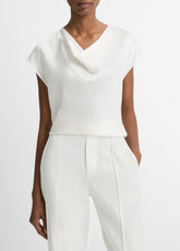 Silk Cowl-Neck Blouse in Short Sleeve - OFF WHITE