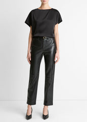 Draped Satin Dolman-Sleeve Blouse in Short Sleeve - BLACK