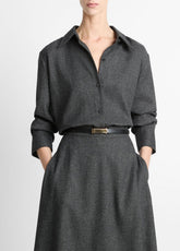 Italian Jaspe Relaxed Button-Front Shirt in Long Sleeve - MEDIUM HEATHER GREY